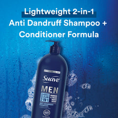 Suave Men 2 in 1 back label with pyrithione zinc for dandruff care.