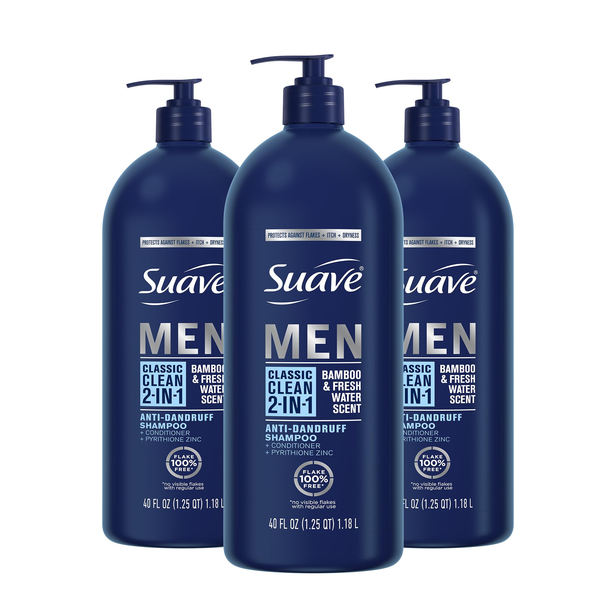 Suave Men 2 in 1 classic clean bottle front highlights bamboo scent for daily use.