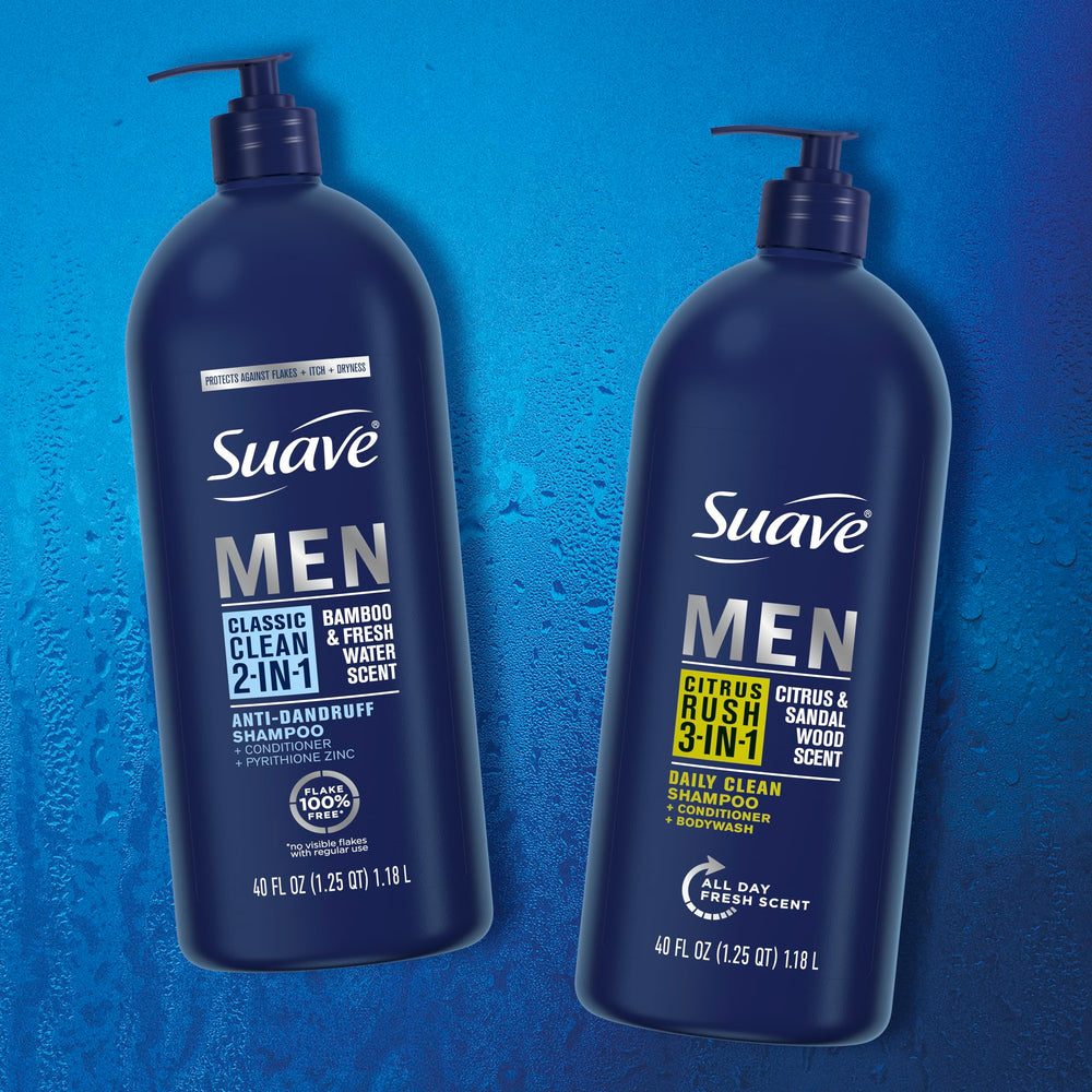 Suave Men bamboo scent label communicates refreshing daily use.