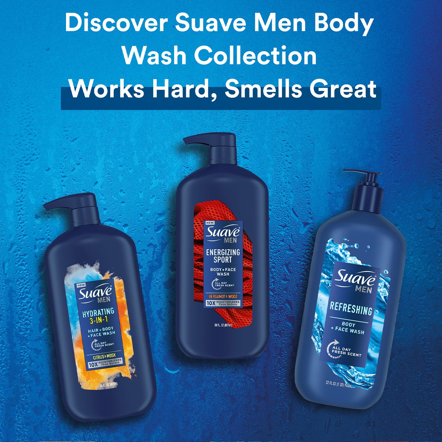 Cedarwood & Mandarin scent emphasis in Suave Men product line.