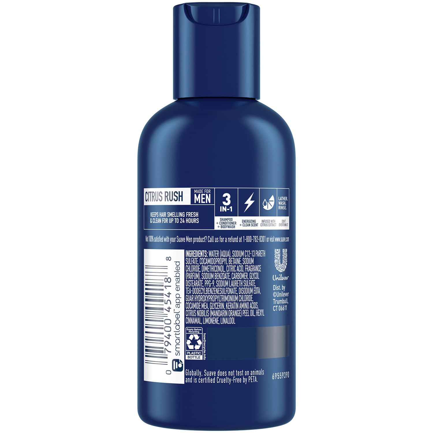 Cruelty-free symbol associated with Suave Men’s Citrus Rush.