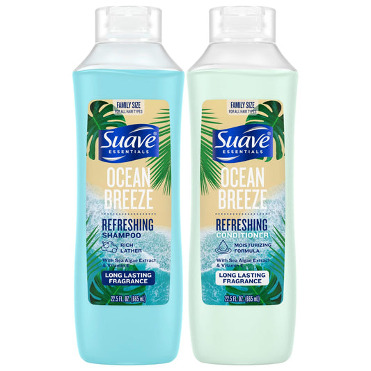 Suave Ocean Breeze shampoo bottle ready for daily hydration across hair types.