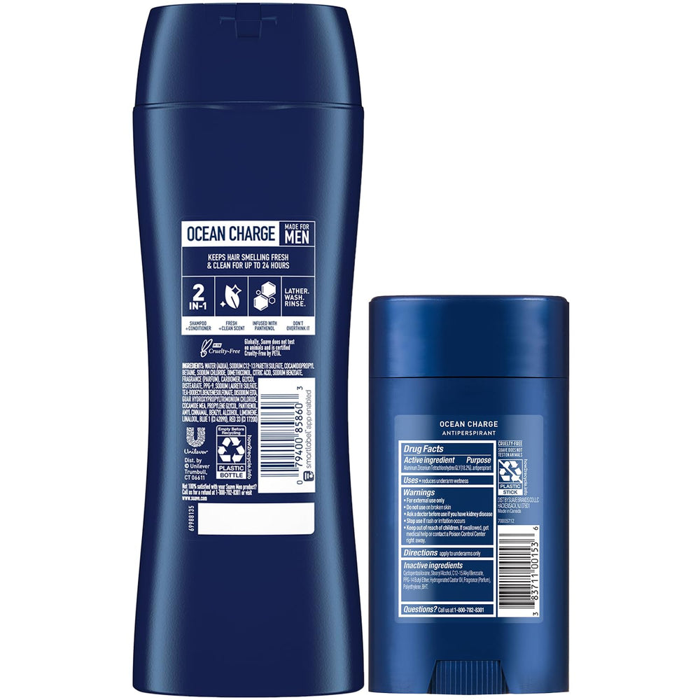 Cruelty-free Suave logo on Ocean Charge packaging