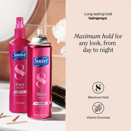 Suave+ scented non-aerosol hairspray bottle adds light fragrance and hold.