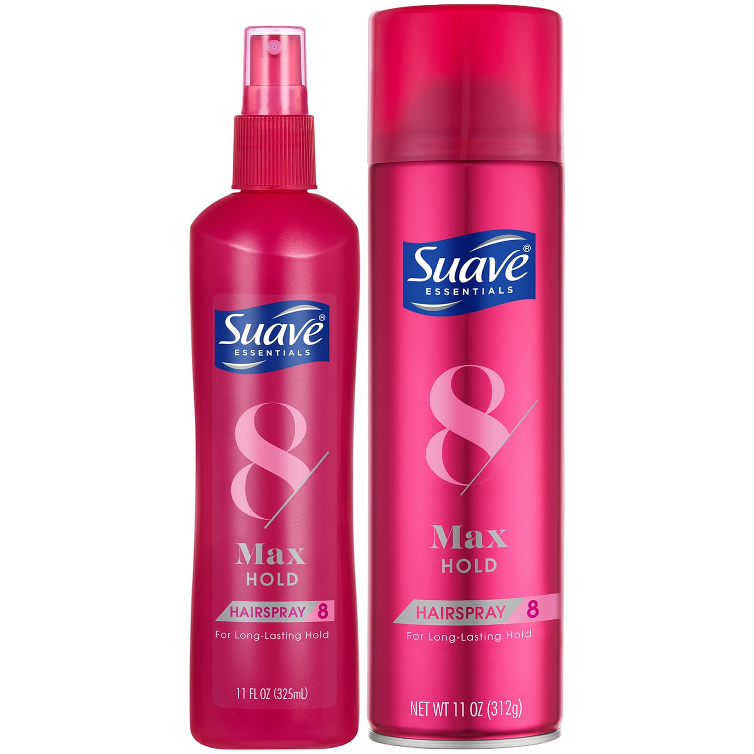 Suave+ unscented hairspray bottle provides flexible all-day hold.