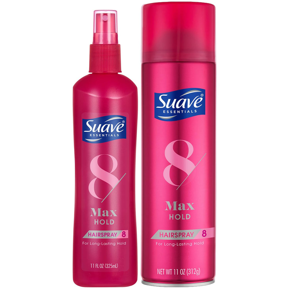 Suave+ unscented hairspray bottle provides flexible all-day hold.