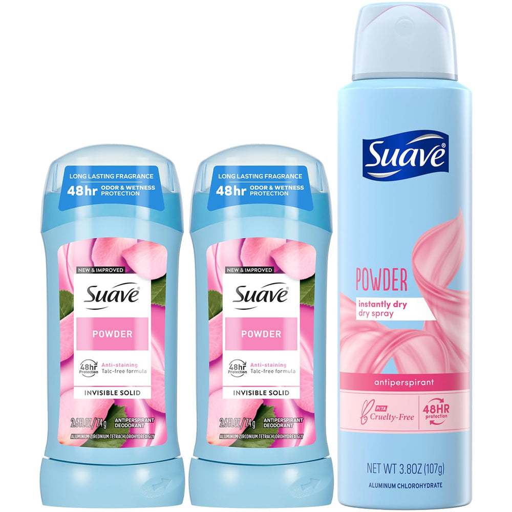 Suave powder deodorant sticks 2-pack on shelf for daily freshness