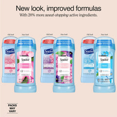 Suave Powder scent stick shown being applied to skin for all day freshness