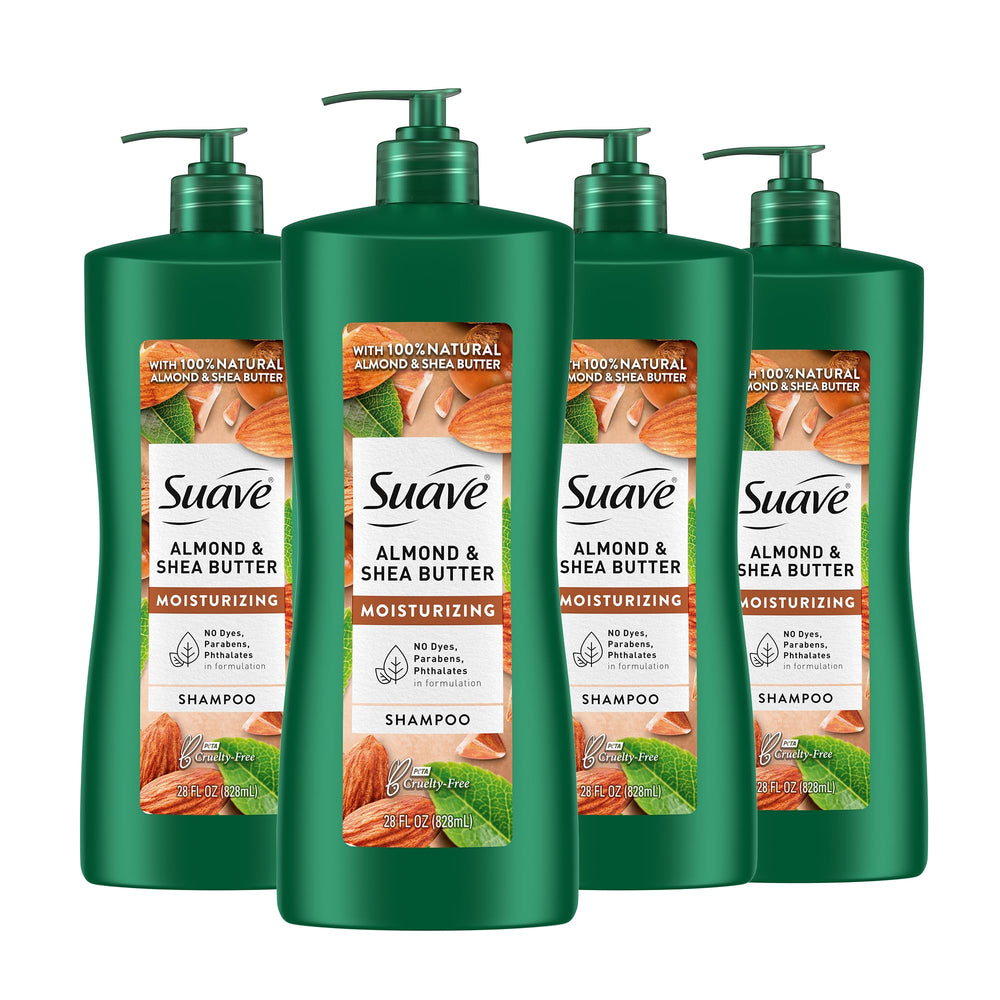 Suave Professionals Almond + Shea Butter Shampoo bottle demonstrates rich moisture for dry hair.