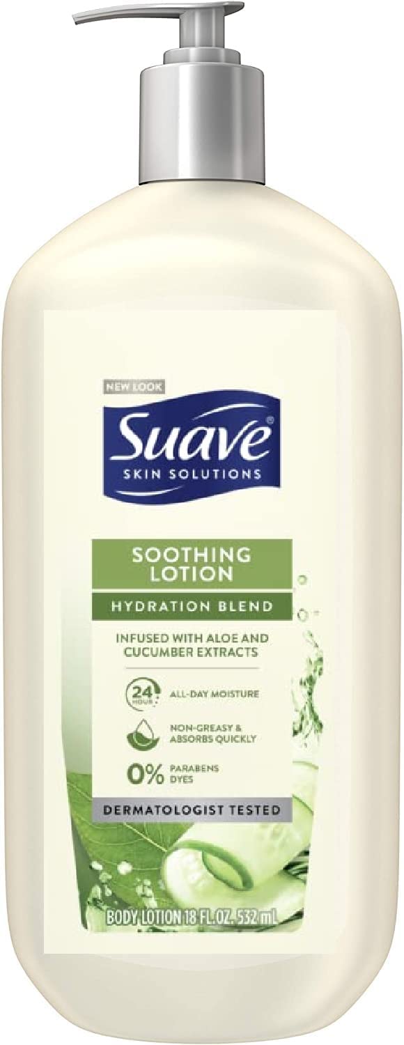 Suave Skin Solutions Body Lotion Aloe 32oz pump, for soothing daily hydration.