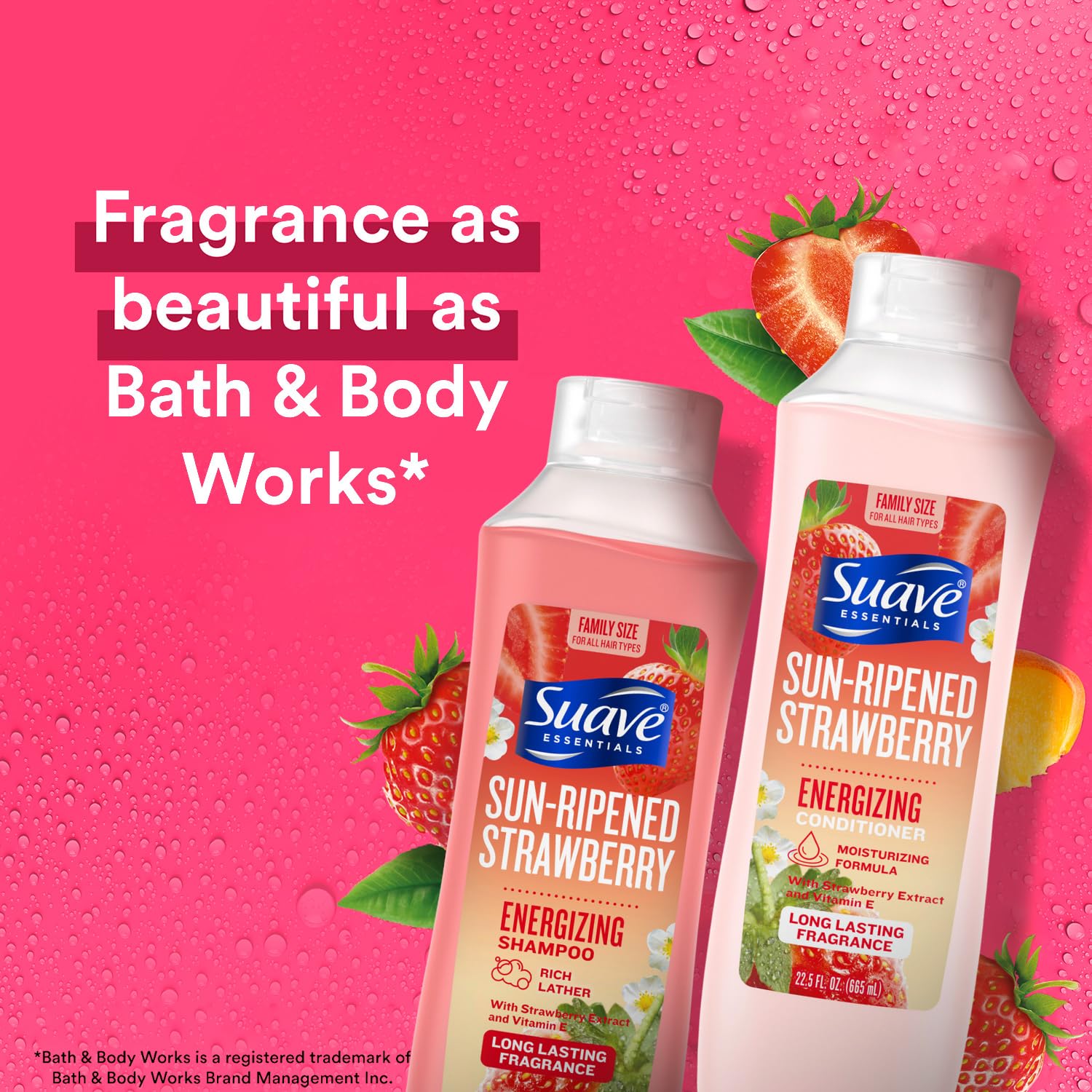 Suave Sun-Ripened Strawberry conditioner bottle for smoother, softer hair