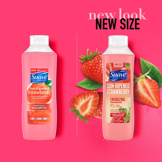 Suave Sun-Ripened Strawberry Shampoo lather hinting at soft, shiny hair