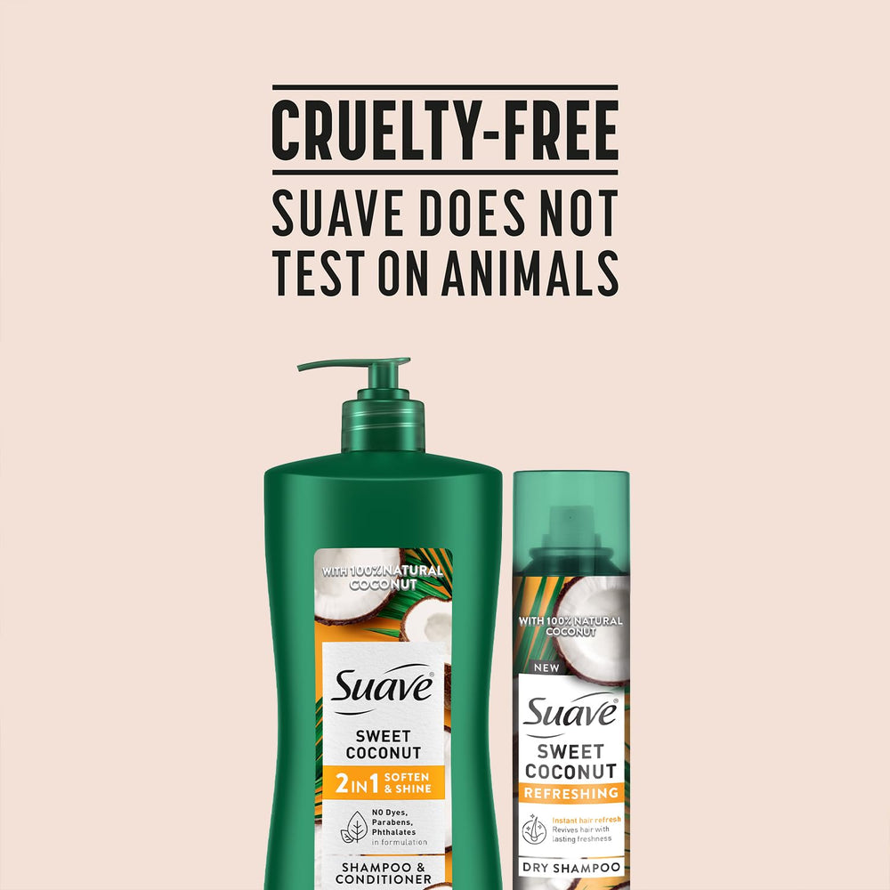 Suave Sweet Coconut bathroom-scene shows everyday hair care routine.