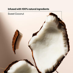 Suave Sweet Coconut bottle-label closeup highlights dye-free, paraben-free formula.