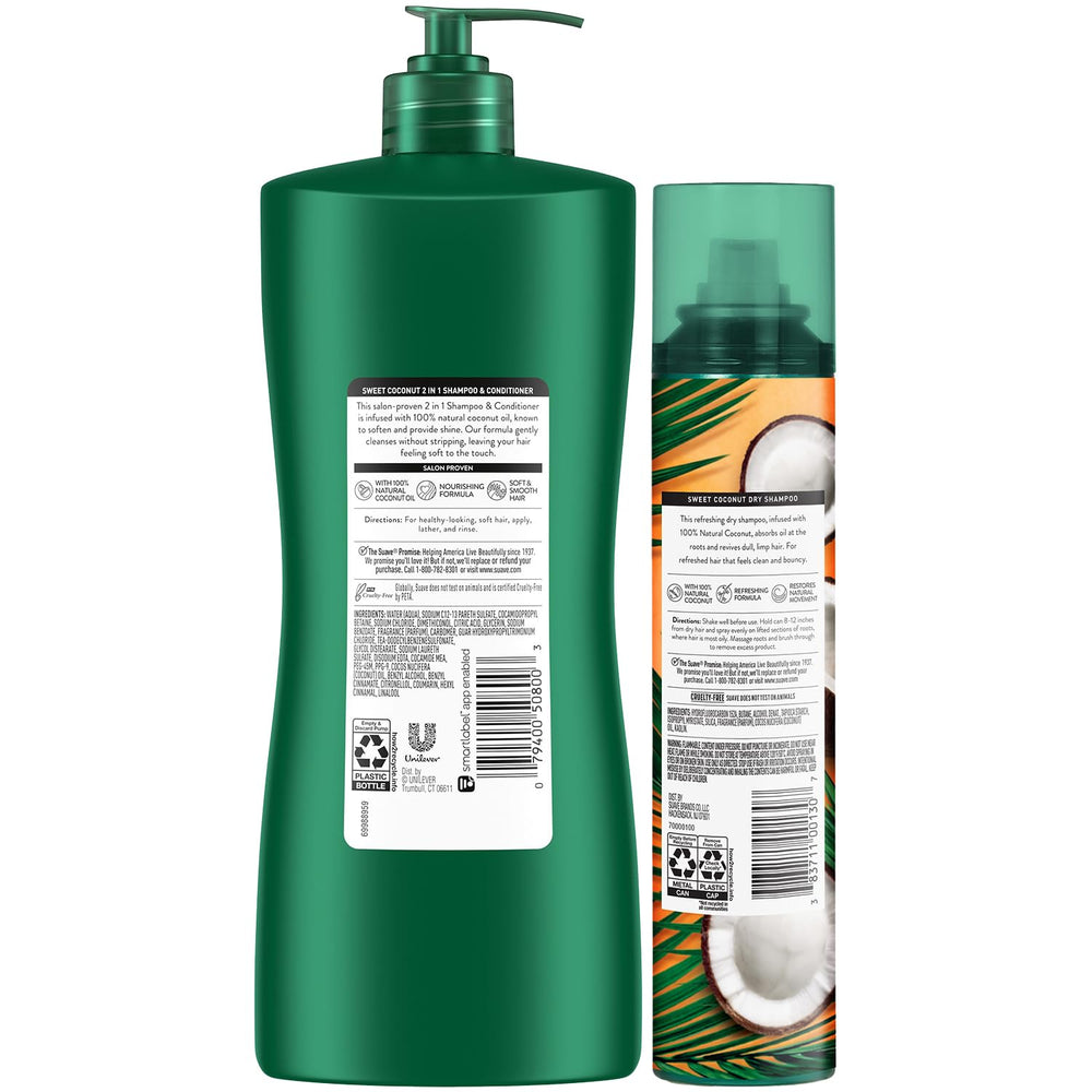 Suave Sweet Coconut hair-care-set displays a complete weekly routine.