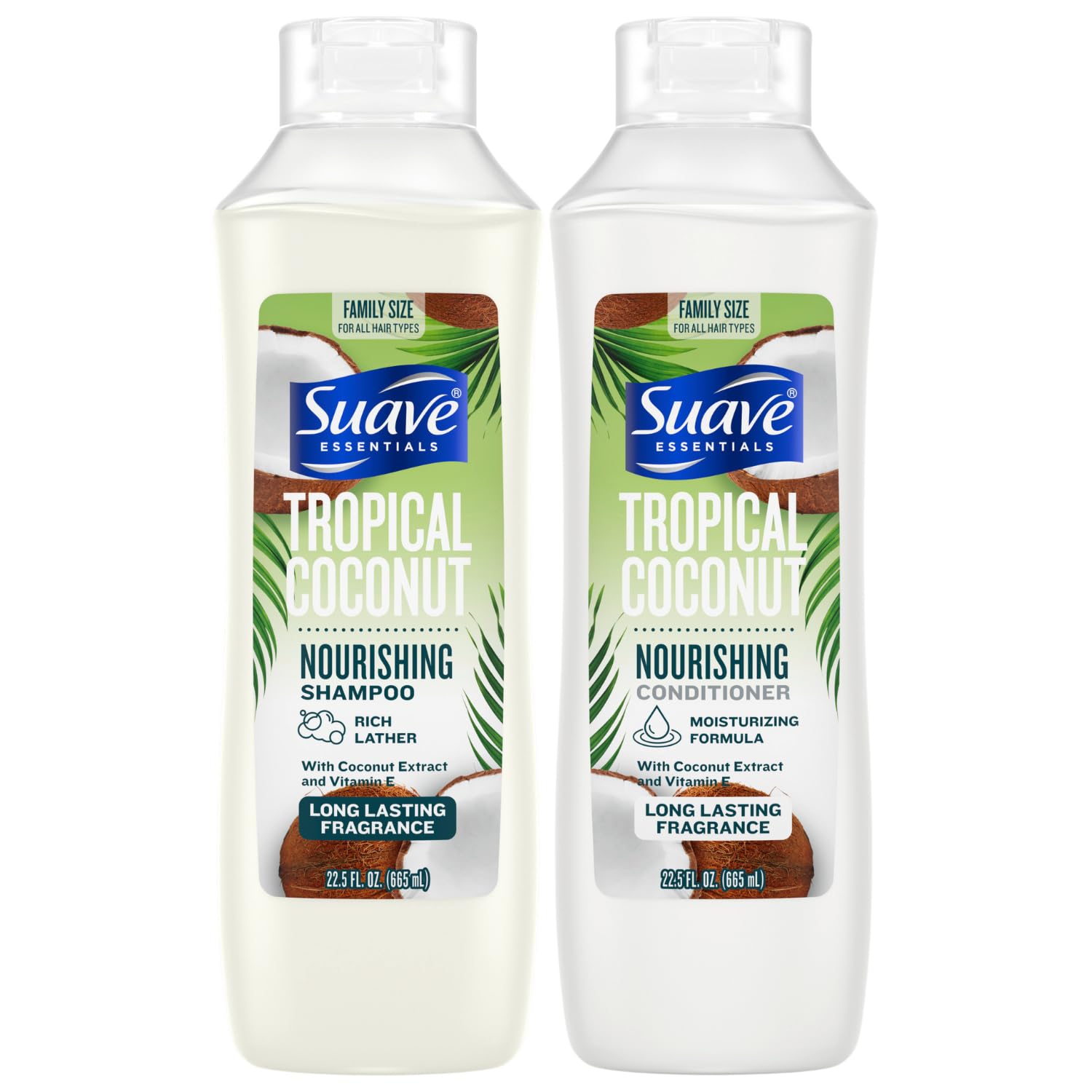 Suave Tropical Coconut shampoo bottle for daily nourishment and cleansing.