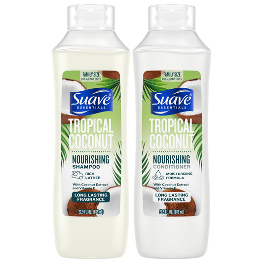 Suave Tropical Coconut shampoo bottle for daily nourishment and cleansing.