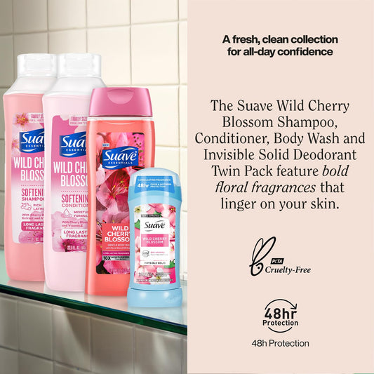Suave Wild Cherry Blossom Shampoo bottle; adds fragrance and moisture to hair
