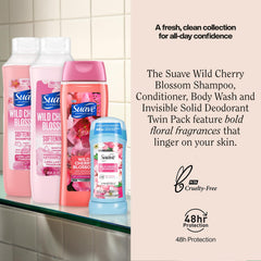 Suave Wild Cherry Blossom Shampoo bottle; adds fragrance and moisture to hair
