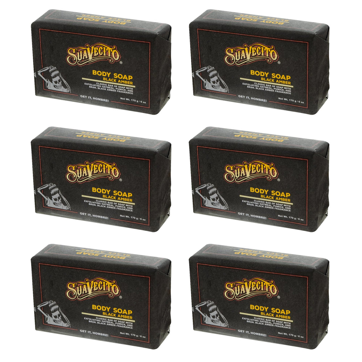 Suavecito Black Amber soap bar front view for daily cleansing and masculine scent.