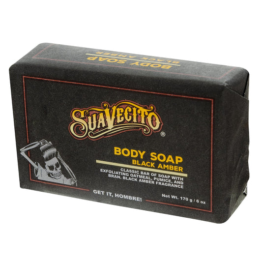 Suavecito Black Amber soap bar packaging highlighting value and 6 oz bars.