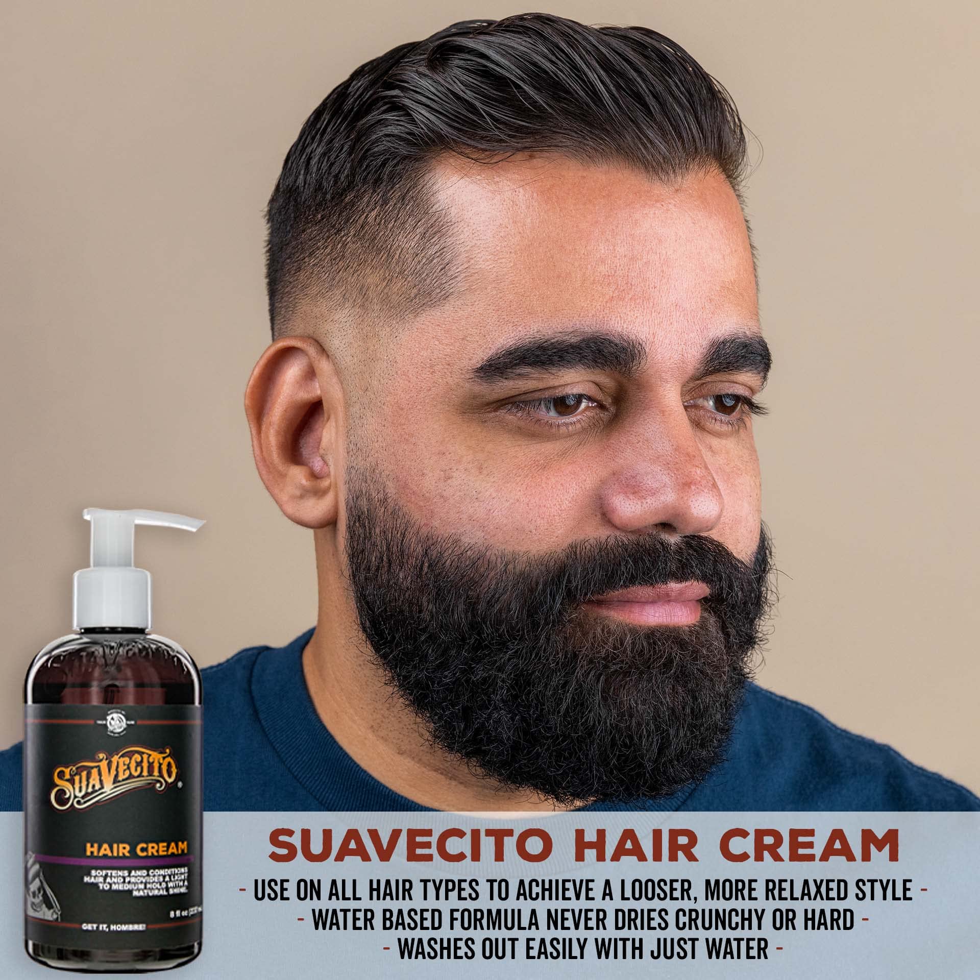 Suavecito Hair Cream features a classic barbershop scent and USA-made quality.