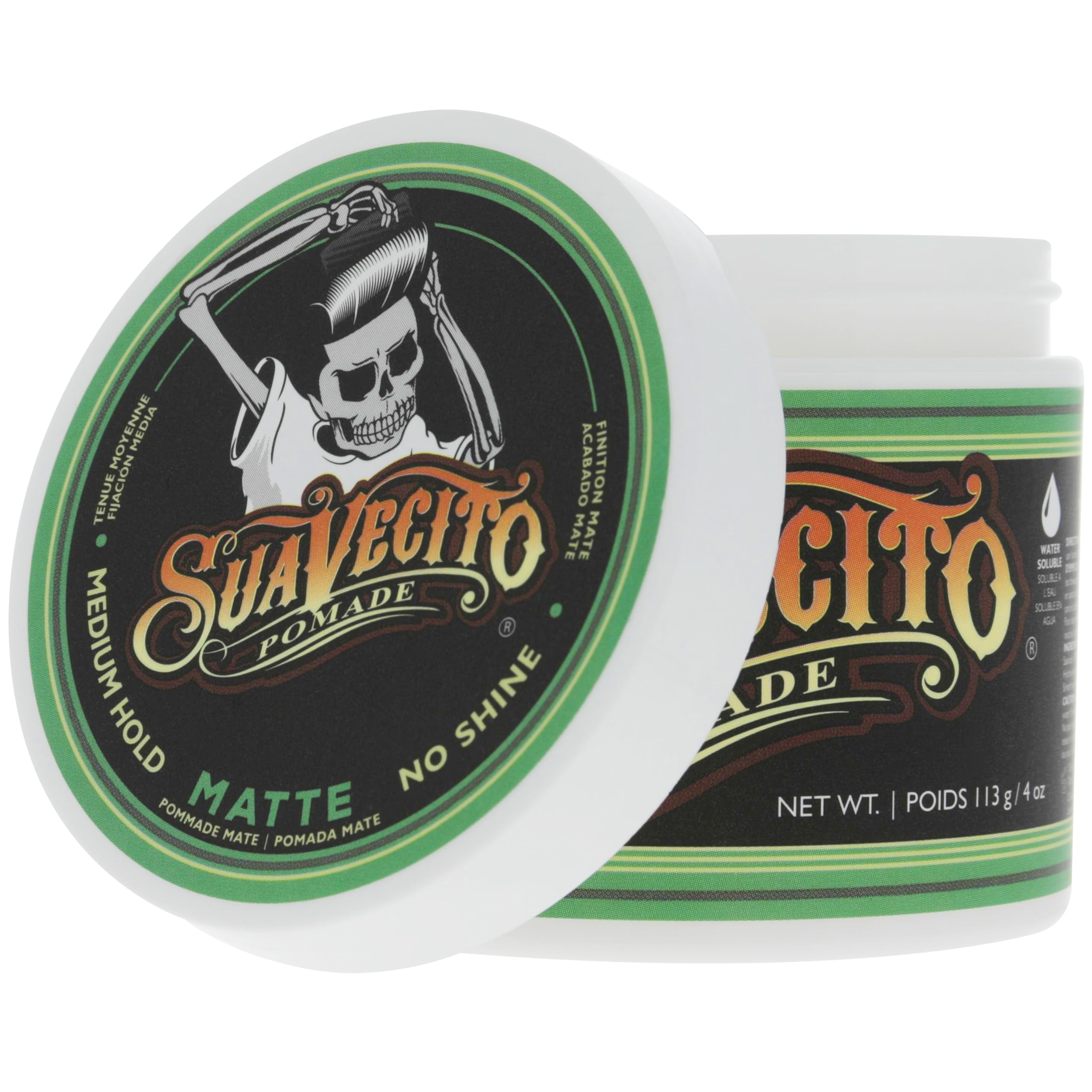 Suavecito Matte Pomade provides matte finish for natural texture and hold.