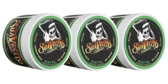 Suavecito Matte Pomade three-pack on display for effortless matte styling.