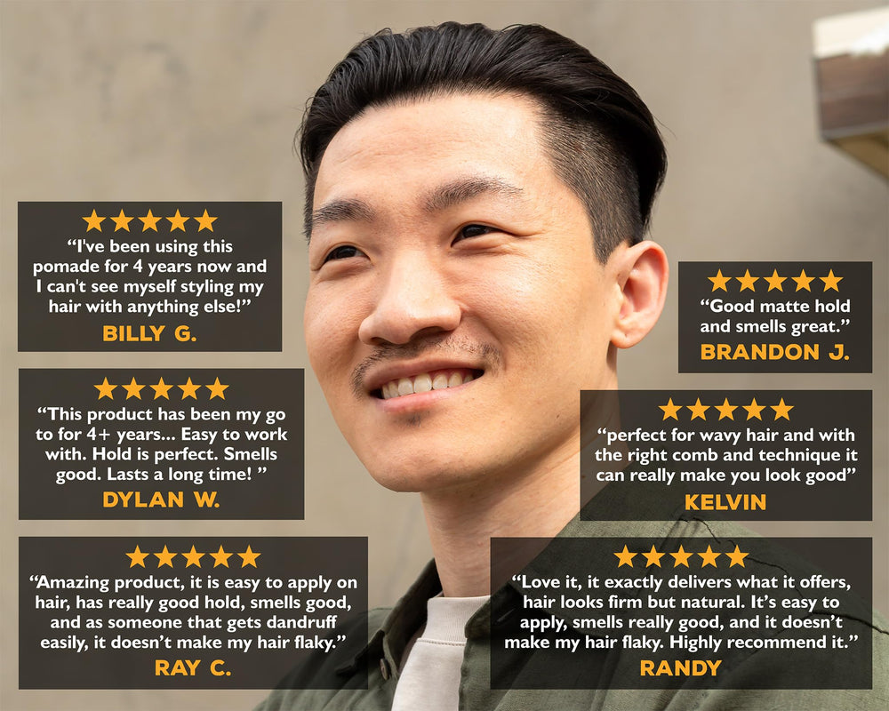 Suavecito Matte Pomade creates slick-back style with natural matte finish.