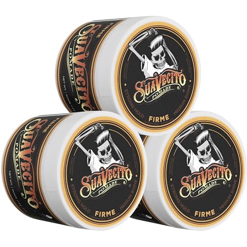 Suavecito Pomade Firme 3-pack front view shows value and all-day hold.