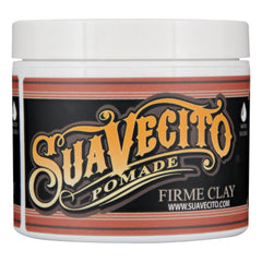 Suavecito Pomade Firme Clay 5oz jar showing strong matte hold and natural texture
