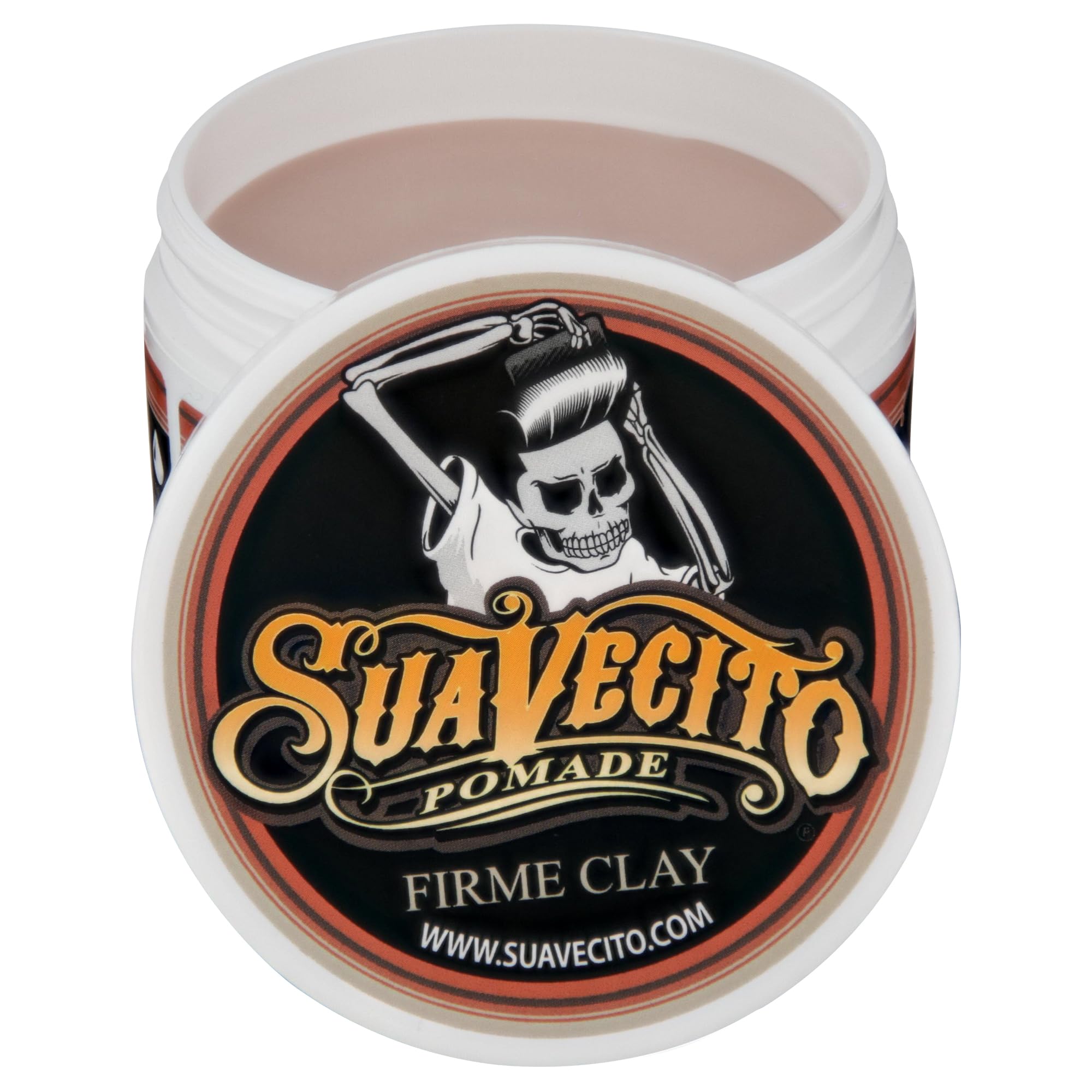 Close-up of Suavecito Pomade Firme Clay matte finish without shine