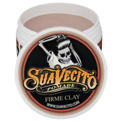 Close-up of Suavecito Pomade Firme Clay matte finish without shine