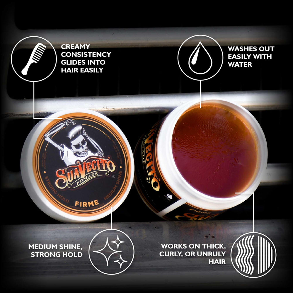 Hand applying Suavecito Pomade Firme to hair for even distribution