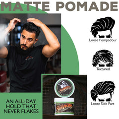 Hands applying matte pomade with a calm, controlled motion