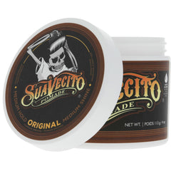 Scent notes and branding of Suavecito Original Pomade.
