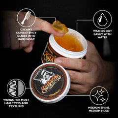 Close-up of daily look using Suavecito Pomade Original Hold
