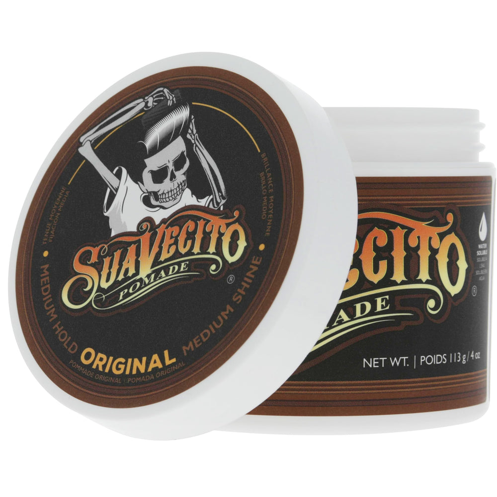 Scented packaging and premium feel of Suavecito Pomade Original Hold
