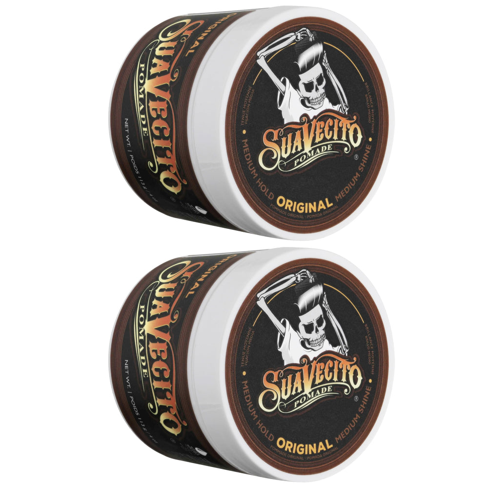 Two-pack packaging of Suavecito Pomade Original for convenient storage.