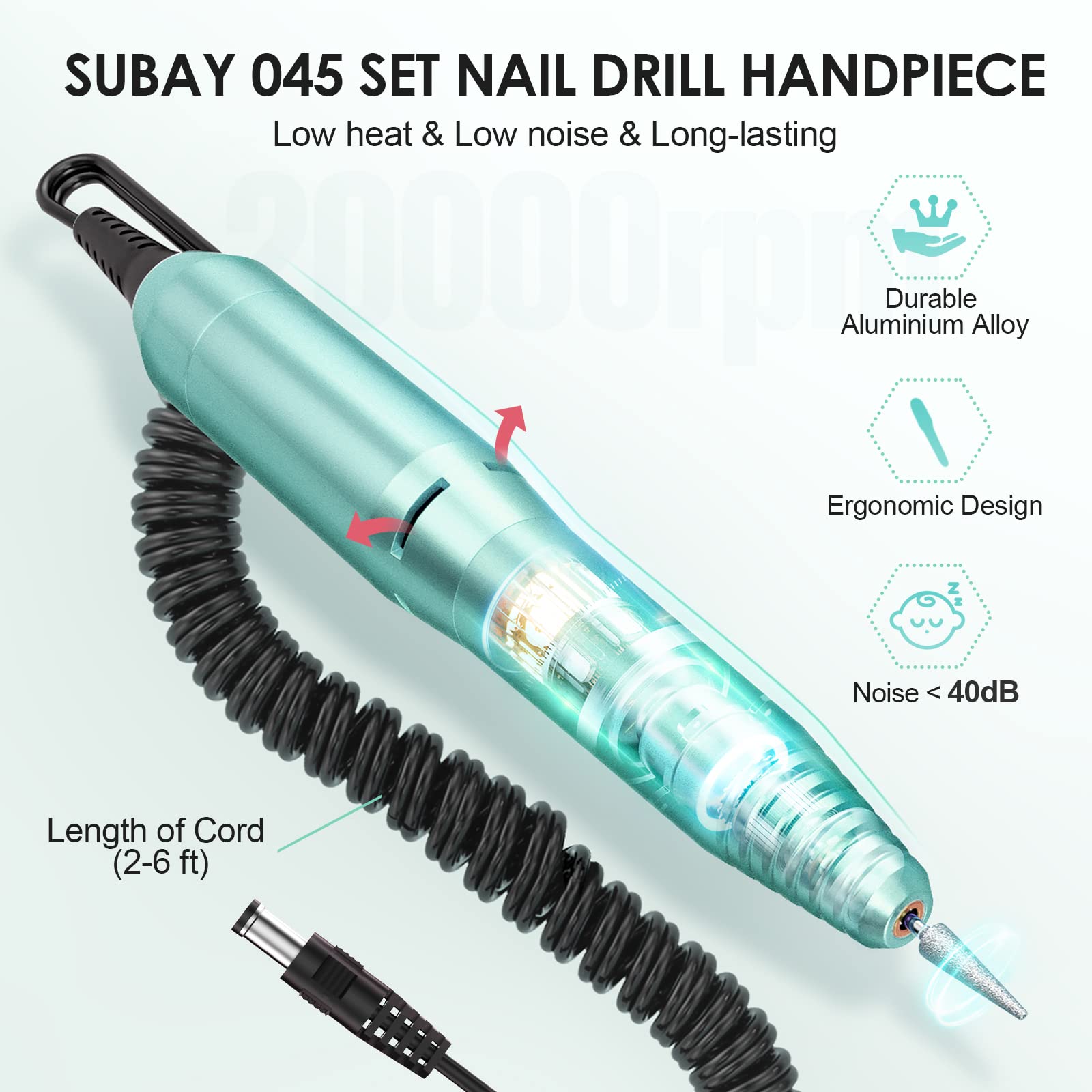 SUBAY acrylic nail file at 20000rpm for efficient shaping.
