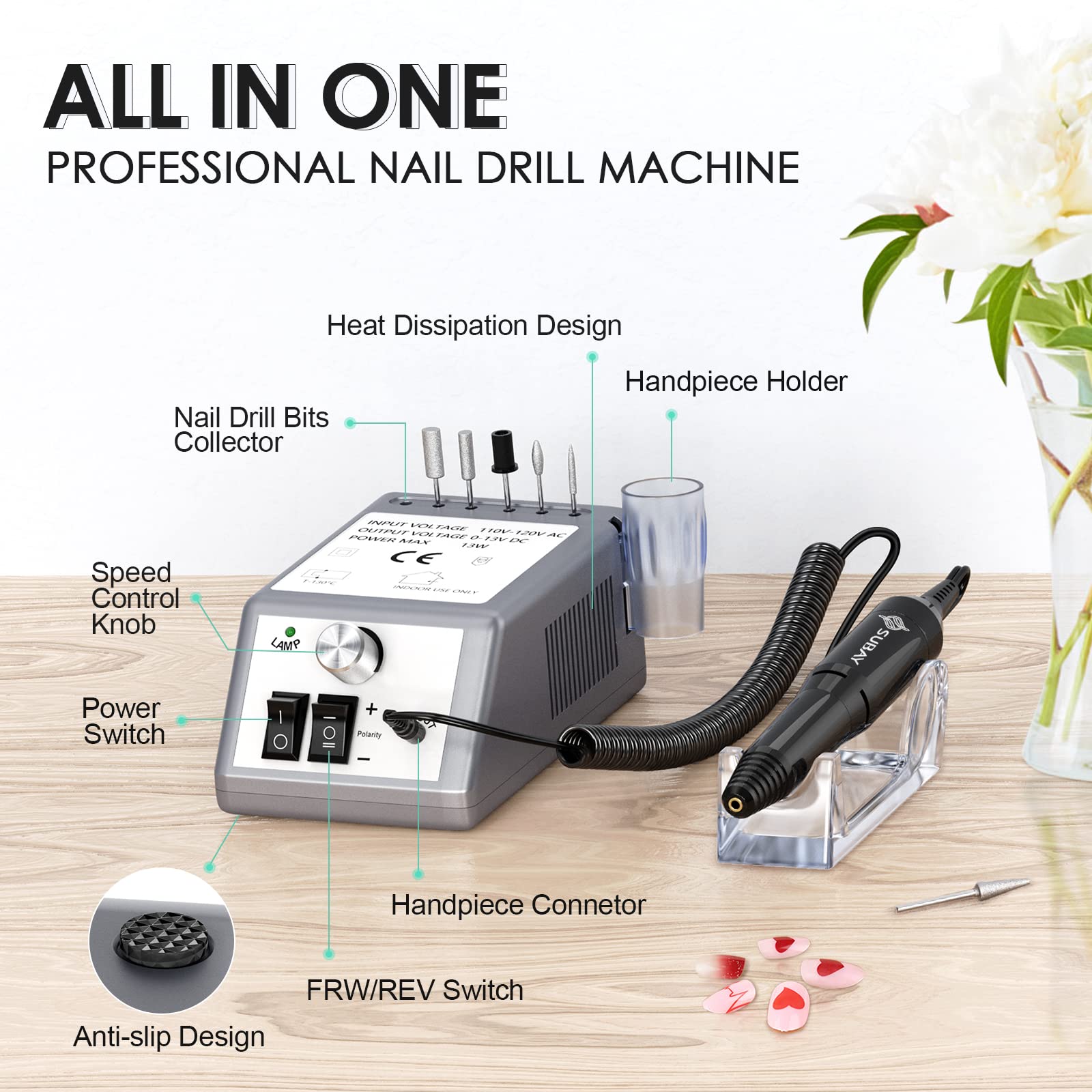 Subay nail drill bits holder with 6 holes enables quick bit changes for versatile nail care
