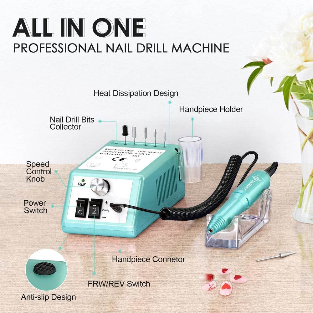 SUBAY nail drill body showing six-hole bit interface for stable use.