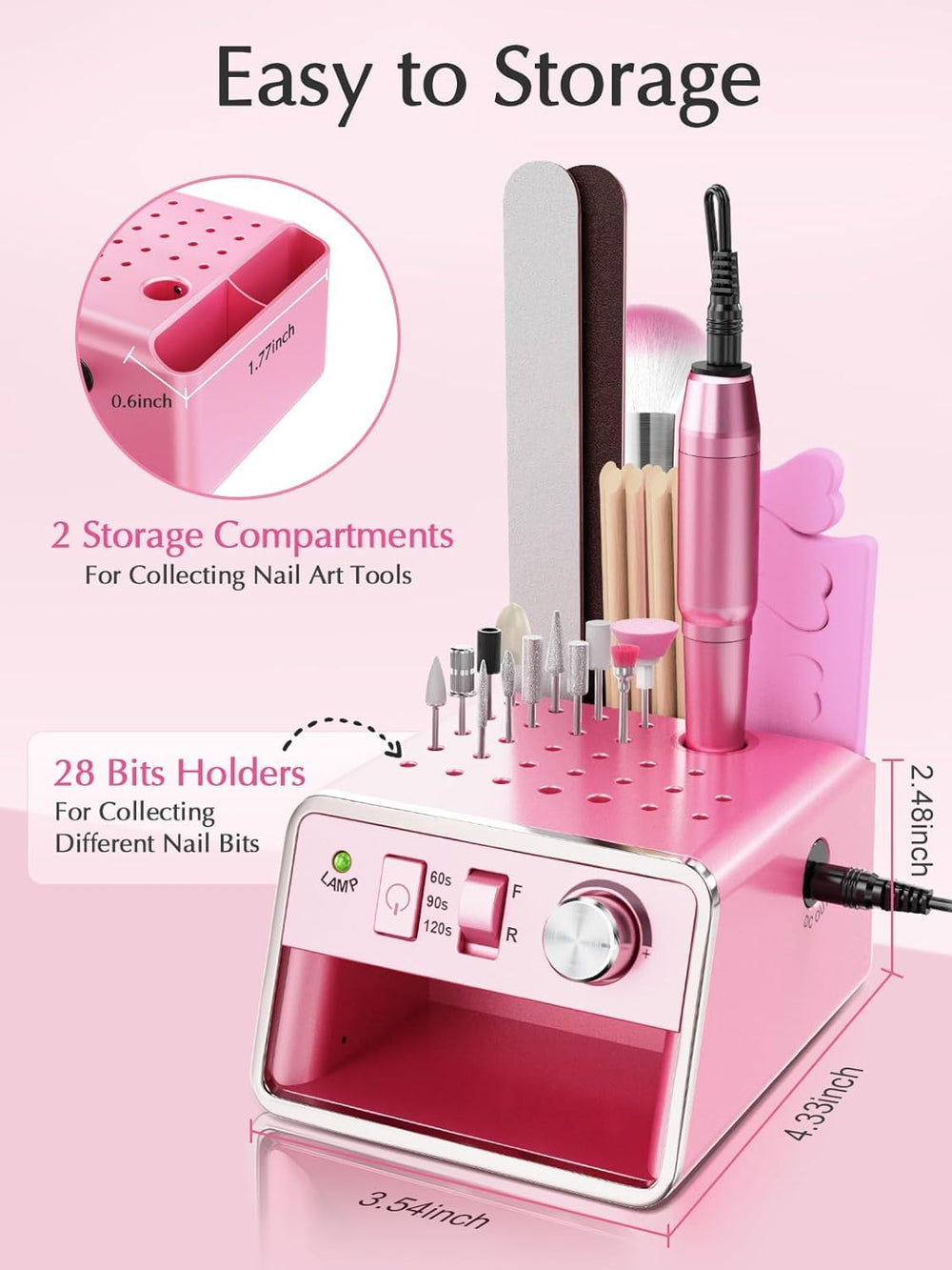 Subay Nail Drill Kit portable storage keeps attachments organized during use.
