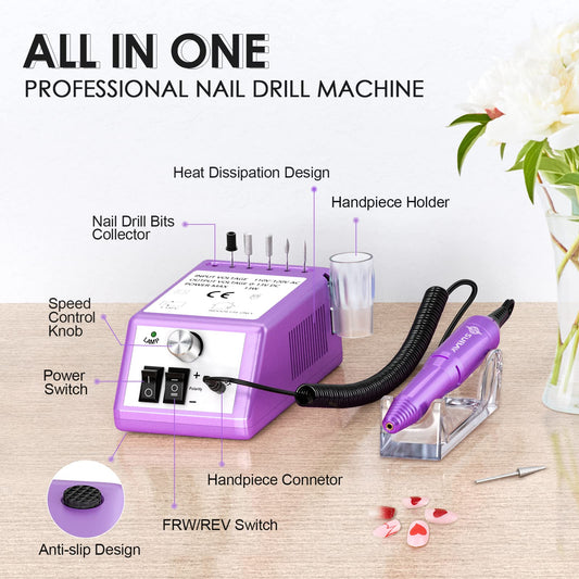 Subay nail drill machine in purple, front view, stable performance for salons.