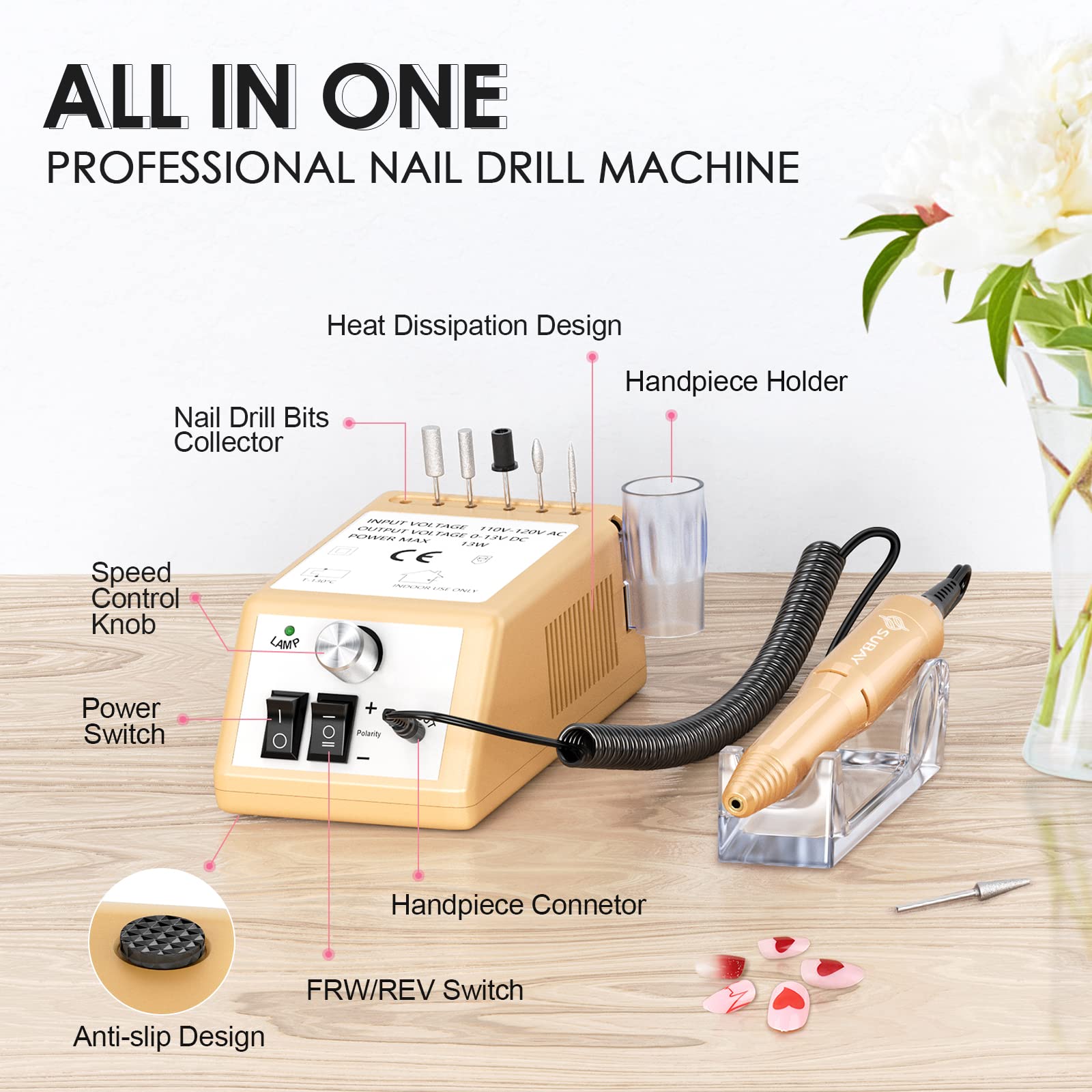SUBAY nail drill side panel showing compact design for salon or home use
