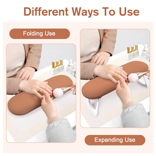 SUBAY nail hand rest with table mat, maximizing workspace and lamp space.
