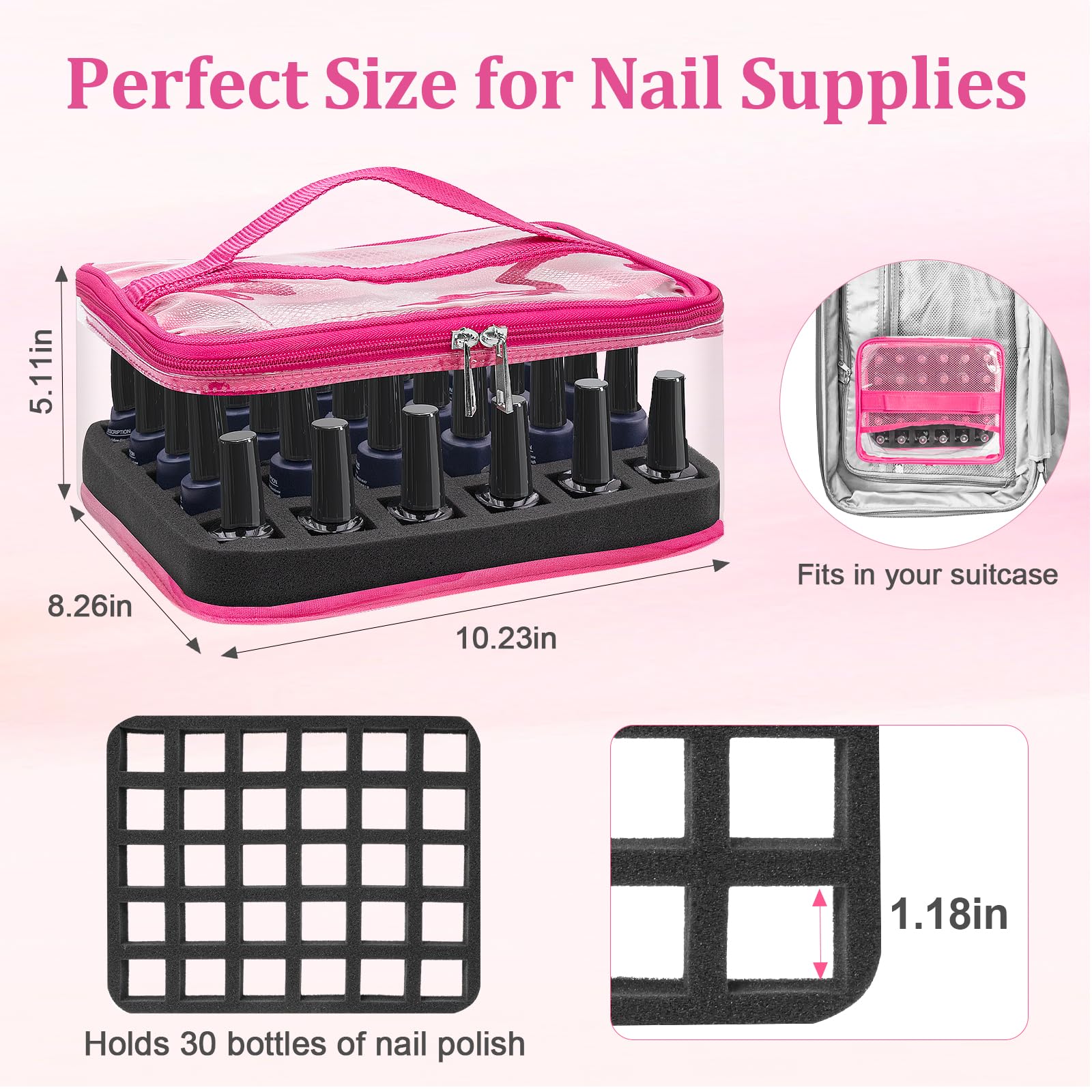 SUBAY nail polish travel bag in PVC protects bottles during transit and storage