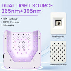 Subay UV Nail Lamp 108W large interior space fits hands or feet comfortably