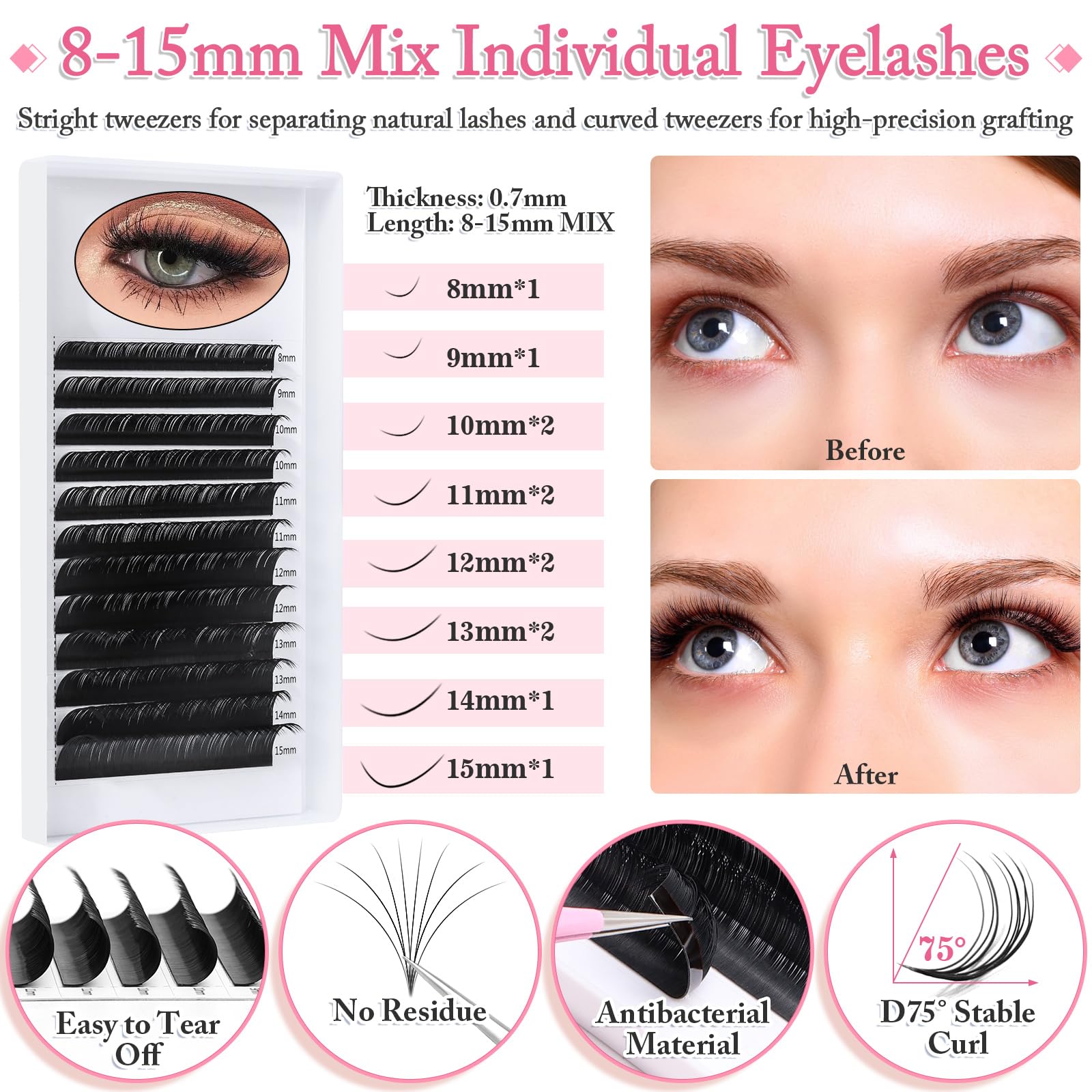 Sublaga angled lash tweezers help accurate isolation and grafting during sets.