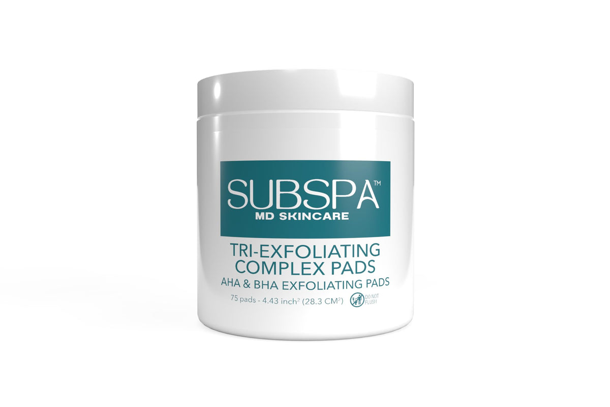 SubSpa MD Tri-Exfoliating Complex Pads application shows gentle exfoliation for smoother skin